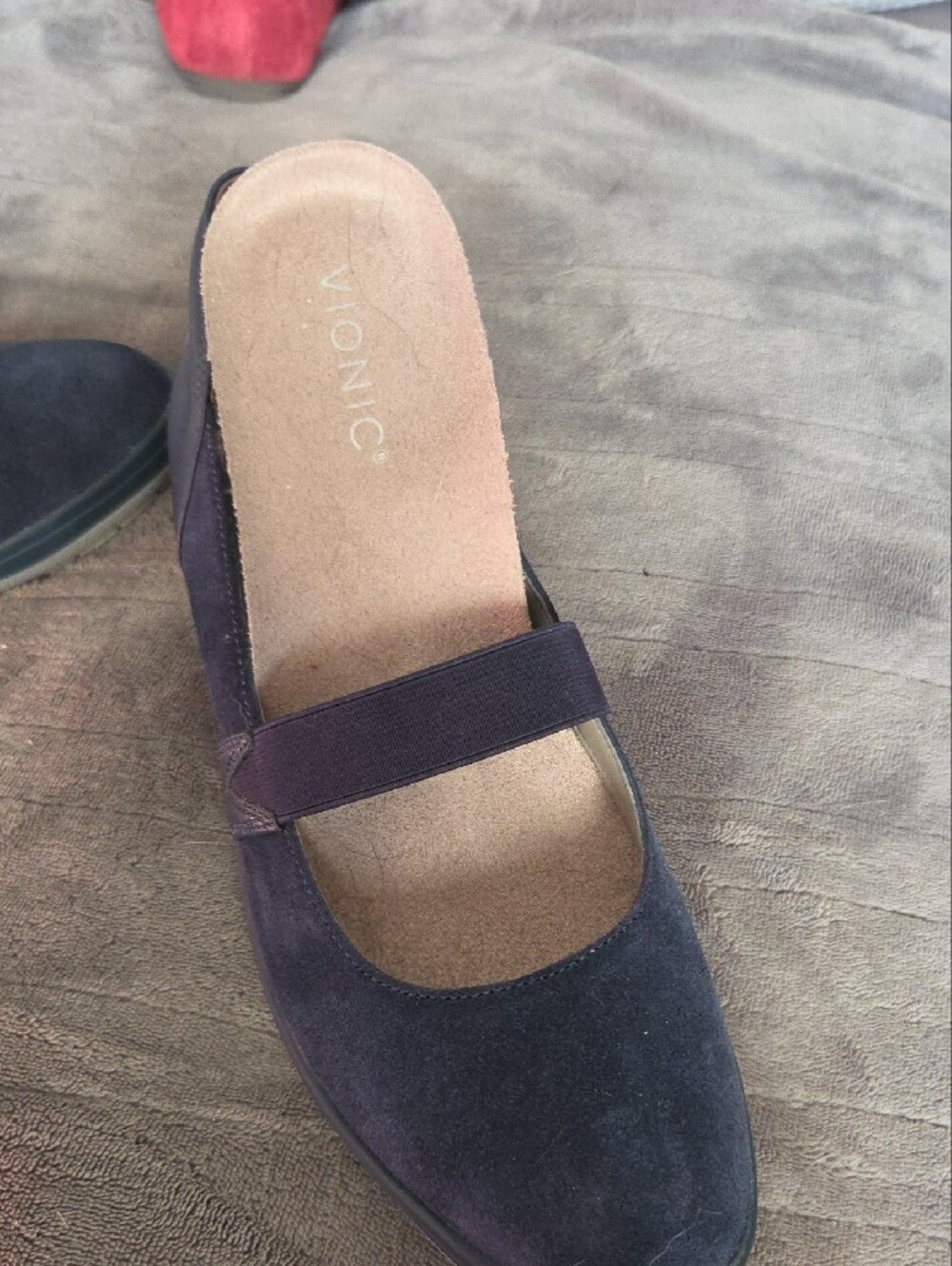 Vionic Navy Suede Mary Jane Wedges with Elastic Strap, Size 10 - Picture 12 of 14